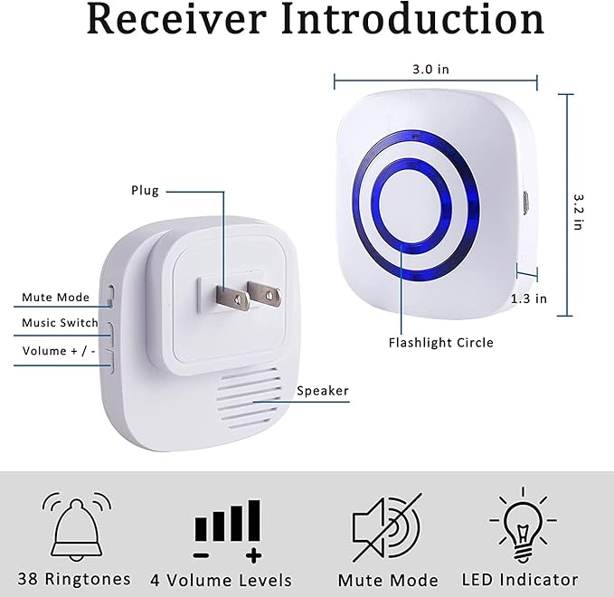 Motion Sensor Alarm, Long Range Wireless Driveway Alarm, Indoor Home Security System Electric Doorbells, 4 Motion Detector and 2 Alarm, 38 Chime Tunes, LED Indicator