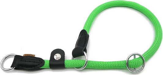 Braided Round Martingale Dog Collar, Training Collar with Slidable Stop Ring and Adjustable Stopper - Ideal for Extra Large Dogs (XL(1/2") - 24" Long, Light Green)