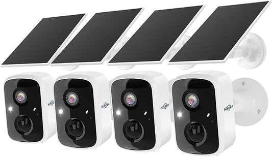 Hiseeu Solar Camera Security Outdoor, 4 Pack 100% Wireless 3K 4MP Surveillance Indoor WiFi Smart Cameras for Home Security Outside, PIR/AI Motion Detection, Waterproof, Color Night Vision, 2-Way Audio