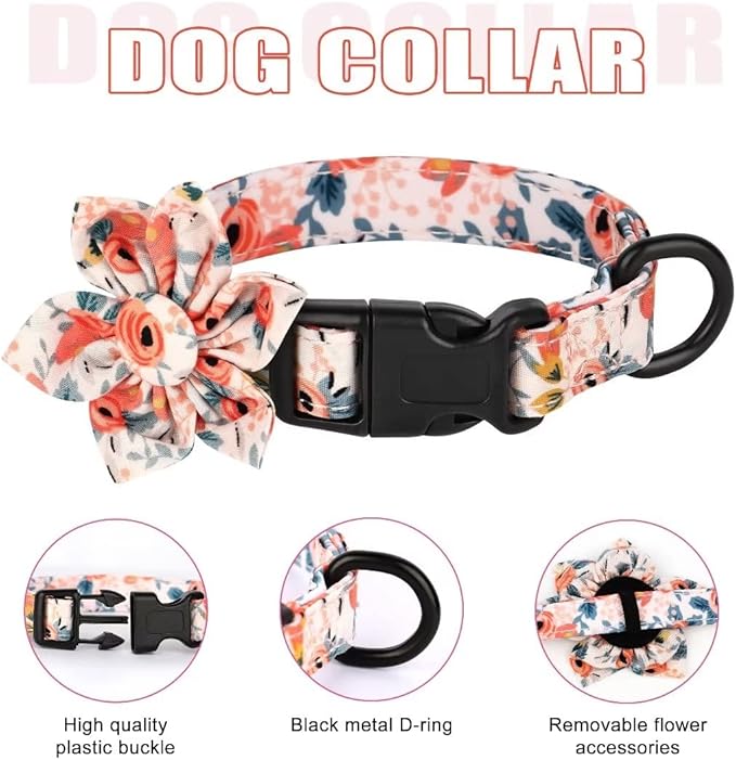 Beirui Cute Girl Dog Collars, Harnesses & Leashes Set - Adjustable Dog Collar and Leash Set with Flower - Soft Mesh Dog Vest Harness for Puppies Small & Extra Small Dogs Cats (Orange,XXS)