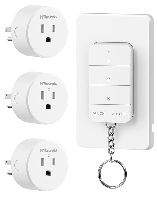 Remote Control Outlet, WILAWELS Wireless Light Switch with Magnetic Base, On Off Remote Outlet Switch for Lights, Lamps, 100ft RF Range, 15A/1875W, Pre-Programmed, 1 Remote for 3 Plugs W09RC1306
