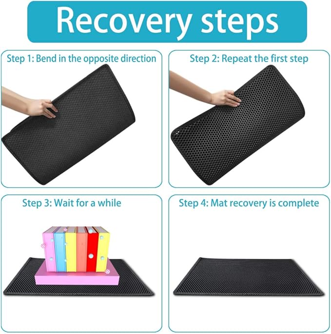 Large Cat Litter Box Mat: Easy Clean Kitty Litter Trapping Mat for Floor, Plastic Cat Box Pad (24 * 30in-Black-1)