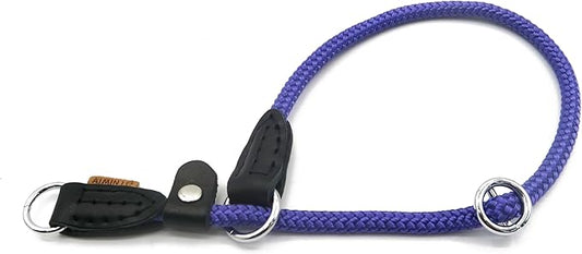 Braided Round Martingale Dog Collar, Training Collar with Slidable Stop Ring and Adjustable Stopper - Ideal for Small Dogs (S(1/4") - 14" Long, Purple)