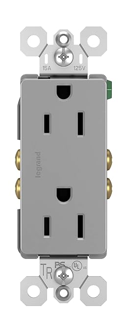 Legrand radiant 885TRGRY 15 Amp Tamper Resistant Decorator Duplex Outlet, Side Wire or Push Wire, Gray (1 Count)