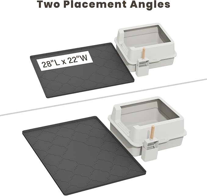 Cat Litter Mat, 28" X 22" Silicone Litter Box Mat, Cat Litter Trapping Mat for Indoor Use, Easy Clean for Scatter Control, Soft on Kitty Paws, Waterproof & Urine Proof, Black