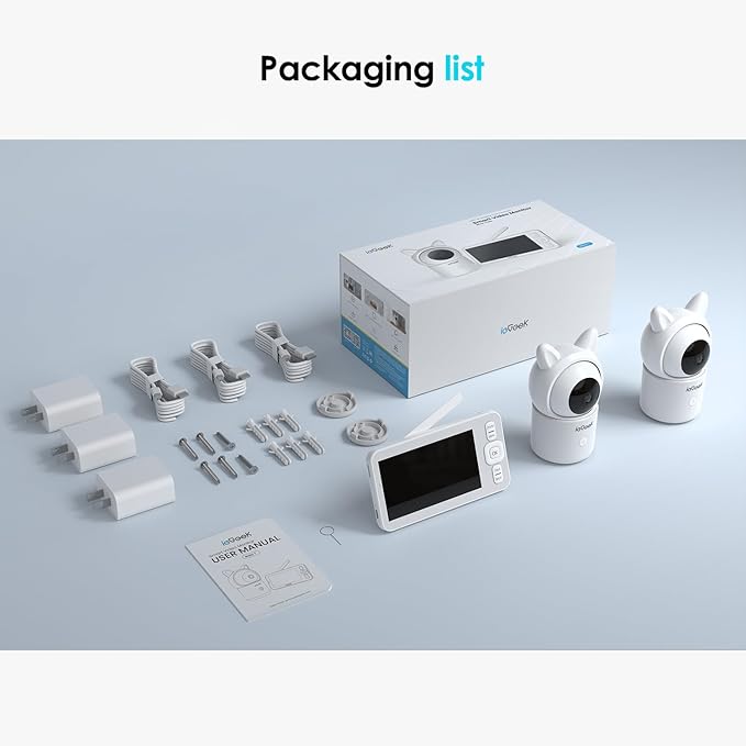 ieGeek Baby Monitor with 2 Cameras, 5" Screen & 1080P Cameras & Free Smart App Split Screen Dual Baby Monitor, Upgraded Night Vision/PTZ/2-Way Audio/Auto Tracking Detection Notification and Alert