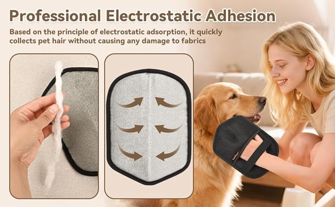 Washable Reusable Pet Hair Remover Glove for Dog & Cat Hair – Electrostatic Fur Removal Tool for Laundry, Clothes, Sofa, Carpet & Car Seats – Easy Clean Lint Remover for Pet Owners