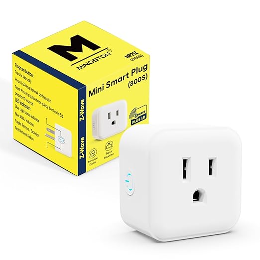 Minoston Z-Wave Plug Outlet 800 Series, Zwave Mini Smart Plug in Socket, 15A, Z-Wave Hub Required, Built-in Repeater and Range Extender, Compatible with SmartThings, Wink, FCC and ETL Listed (MP21Z)