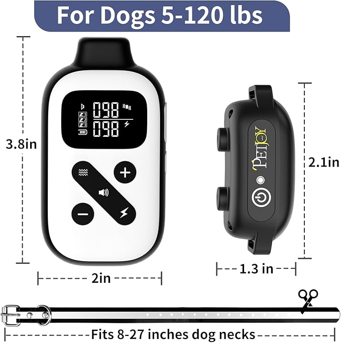 PetJoy Shock Collar for Large Dogs, Bark Collar with Remote, Bark and Training Collar 2 in 1, Auto Bark Collar - Shock, Vibration, Beep and Auto Mode (Level 1-5), Remote Range 2800 Ft