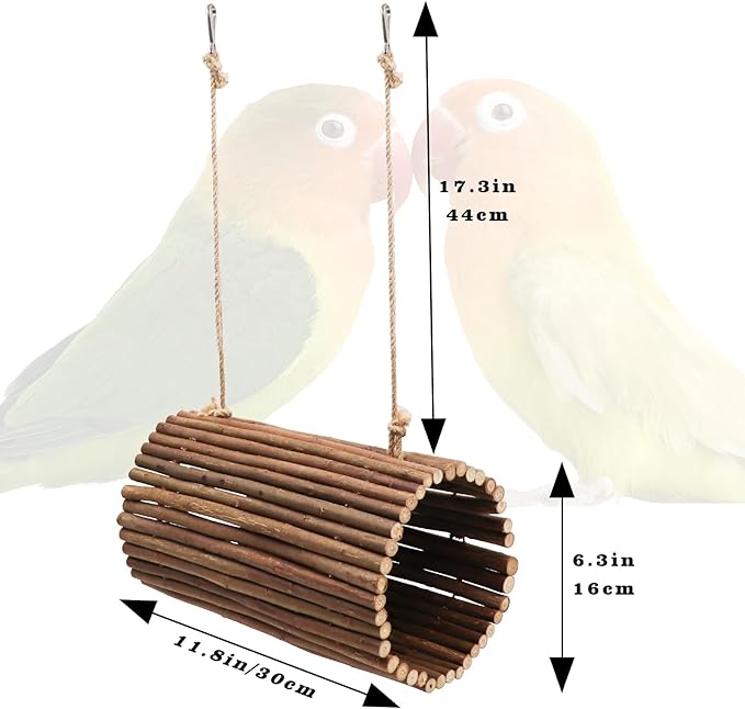 Parrot Swing Toys, Hanging Perch Stand, Natural Willow Wood Hammock, Bird Cage Accessories for Parakeets, Cockatiels, Lovebirds, Hamster, Rat (6.3" in Diameter)