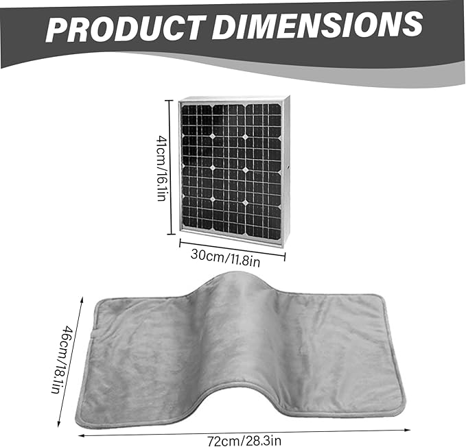 Solar Panel Pet Heating Pad 12V Soft Heated Mat IPX7 Waterproof Warm Blanket for Dogs Cats Outdoor Kennel Camping and Winter Pet Care