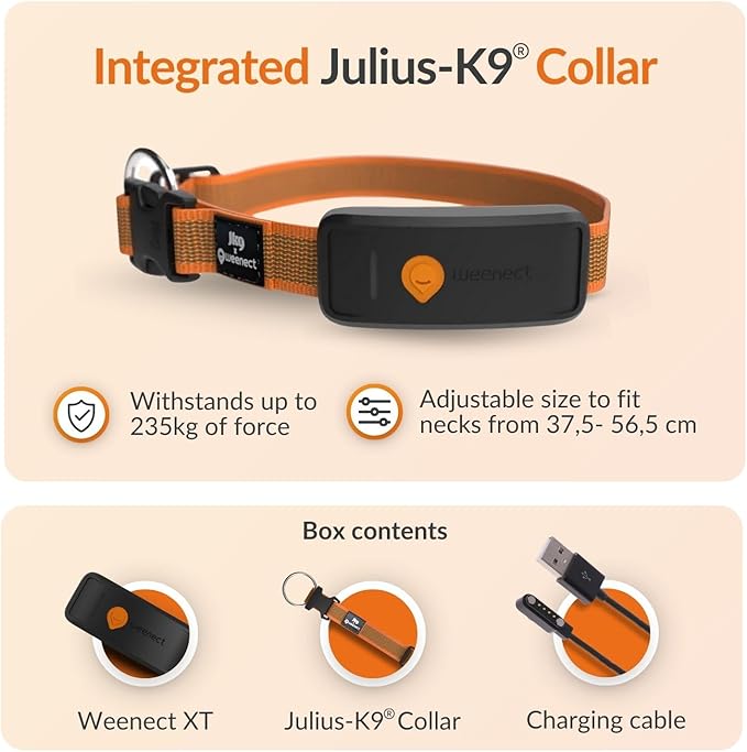 Weenect Dog XT - New GPS Collar for Dogs | XL Antenna | Waterproof | Ultra-Durable Integrated Julius-K9 Collar | Subscription Required
