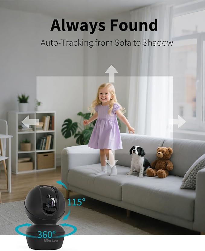 VIMTAG 5G 2.5K Security Camera Indoor, 2Pack Dog Camera with Speaker Pan-Tilt 360 Motion Tracking, Baby Monitor Cameras for Home Security Puppy Cat, 2-Way Audio, IR Night Vision, w/Alexa