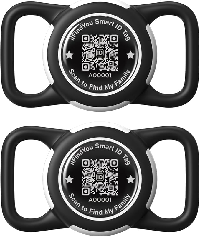 2 Pack Waterproof AirTag Dog Collar Holder for Apple Tracker QR Code Case Black