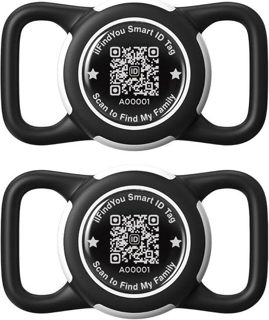 2 Pack Waterproof AirTag Dog Collar Holder for Apple Tracker QR Code Case Black