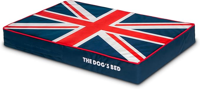 The Dog’s Bed Orthopedic Memory Foam Dog Bed, Medium Blue & Red Trim UK Center Flag, Pain Relief for Arthritis, Hip & Elbow Dysplasia, Post Surgery Supportive, Waterproof Washable, Veterinary Approved
