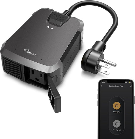 TREATLIFE Outdoor Smart Plug with 2 Individual Control Outlets, IP64 Weather Resistance, Smart Home Outlet Timer Compatible with Alexa, Google Home and SmartThings, 2.4GHz WiFi Only, No Hub Required