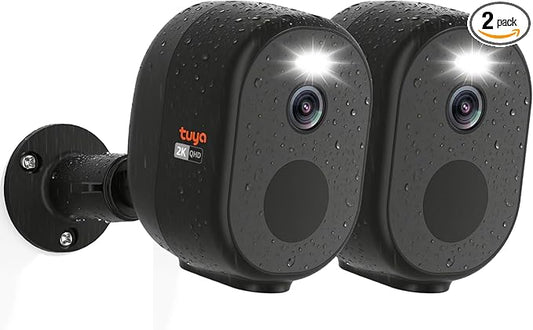 Rraycom 2Pack 2.4G/5GHz WiFi Security Cameras Wireless Outdoor, 2K Tuya Smart Camera for Home Security,Color Night Vision, AI Motion Detection,2-Way Talk,Waterproof,Works w/Alexa,Cloud/SD Storage