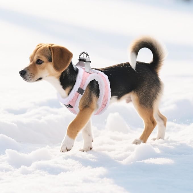 PUPTECK Plush Dog Harness and Leash Set for Small Medium Dogs No Pull Step-in Soft Mesh Puppy Cat Winter Vest Harnesses Reflective at Night Warm, Plush Pink, M