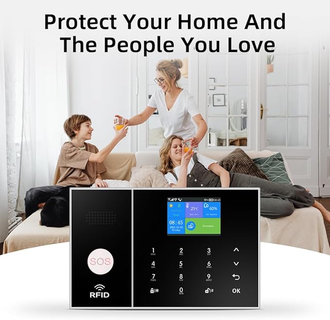 YBJ Wireless Home Alarm System, DIY WiFi Alarm System for Home Security with APP Alert, 8-Piece-Kit (Motion Detector, Door Sensors, Remote Control, Siren), Compatible with Alexa and Google Assistant