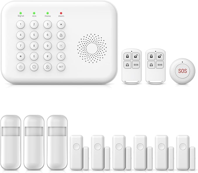 PGST Wireless Home Security System,DIY 4G/WiFi Home Alarm Systems,13 Pieces Kits with DIY Door and Motion Sensors,Phone APP Alerts,Work with Alexa,24/7 Real-time Monitoring for Home,Villa,Kids Safety