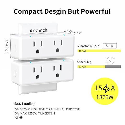 Minoston 800 Series Zwave Dual Outlet Plug, On/Off Z-Wave Repeater Switch with 2 Individual Control Sockets, Hub Required, Z Wave LR Smart Plugs Compatible with SmartThings, Hubitat, Fibaro (MP26Z)