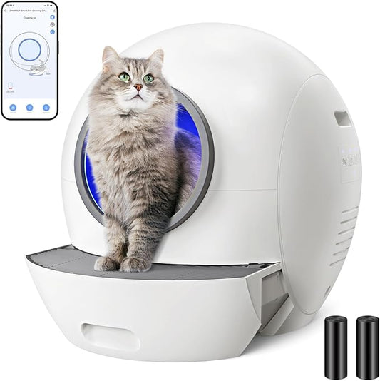 Self Cleaning Litter Box, Automatic Cat Litter Box Self Cleaning for Multiple Cats, Extra Large Robot Cat Litter with Safety Sensor Protection, Odor Removal, Smart APP Control, Litter Tracking Pedal