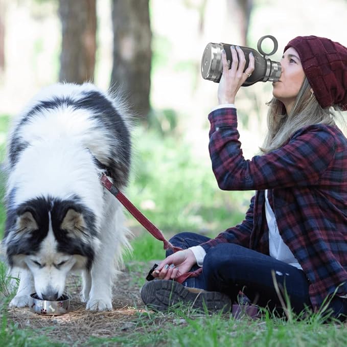 Asobu Buddy Bottle a Stainless Steel Insulated Water Bottle for with Removable Dog Water Bowl and Dog Food and Treat Storage Bowl (Midnight Marble, 37 oz Water Bottle with Bowl)