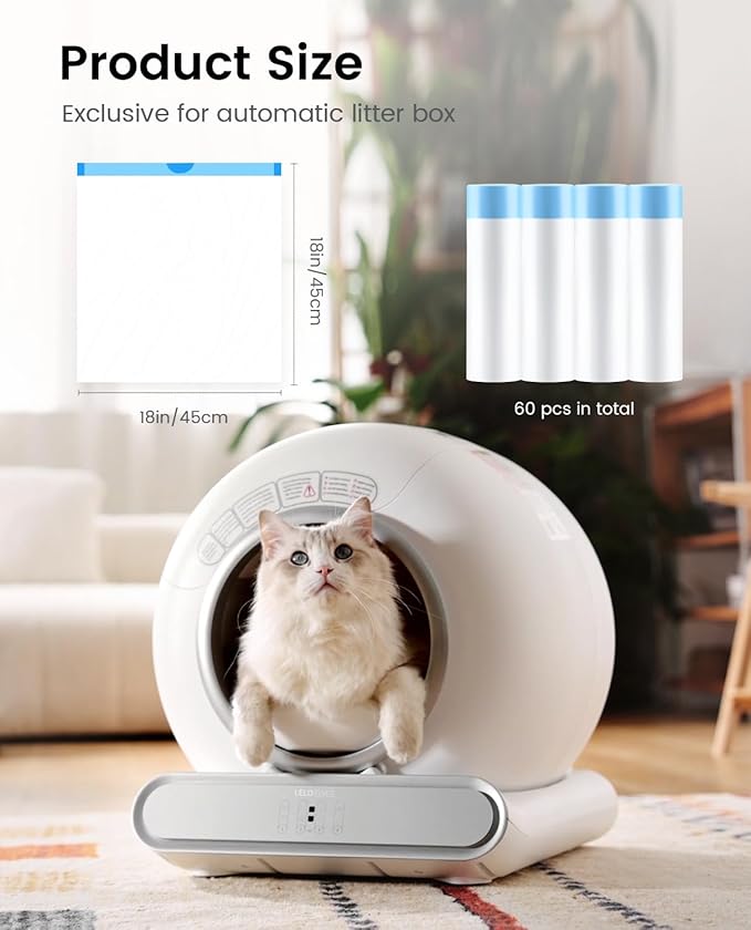 Cat Litter Box Liners-60 Count, Drawstring Cat Litter Waste Receptacles Bags for LELO ELVES LMSP-10-18" x 18"