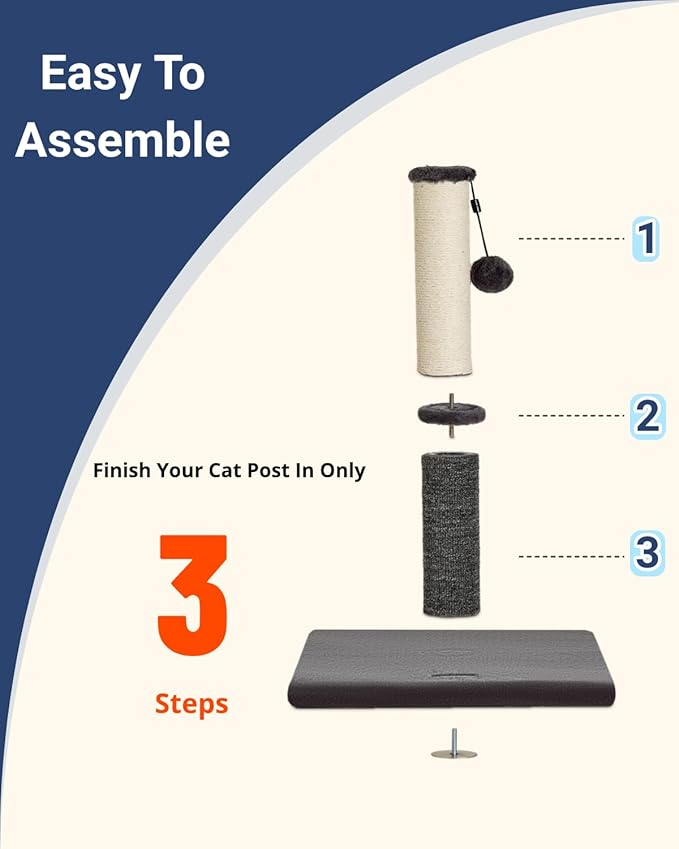 Happi N Pets Cat Scratching Post, Cat Scratcher for Indoor Cats, Sisal Scratching Post & Carpet Post in One, Stable Kitten Scratching Post with Replaceable Toy, Extra Free Toy, Smokey Gray