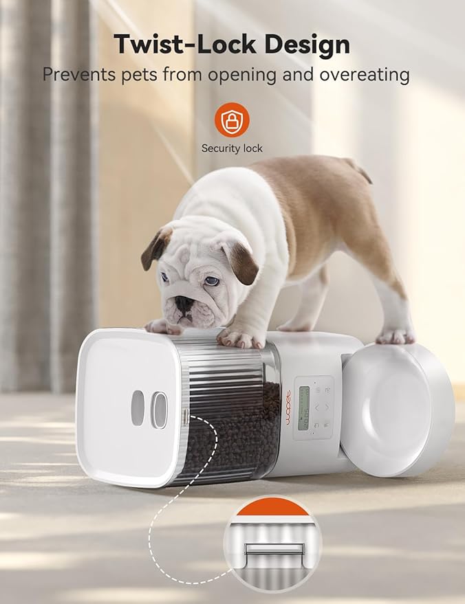 WOPET Automatic Cat Feeder, 4L Automatic Dog Feeder with 180-Day Battery Life, Programmable Cat Food Dispenser with Stainless Steel Bowl,1-6 Meals Per Day