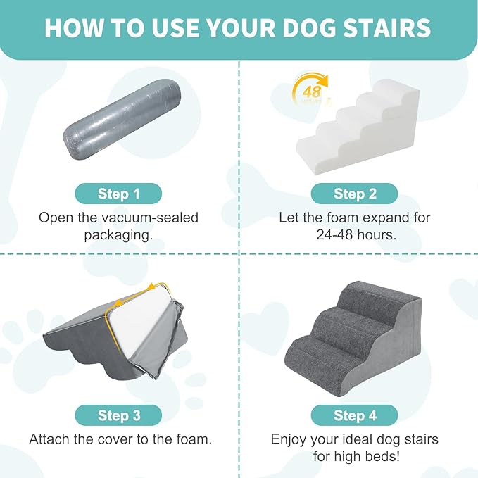 Docred 3-Step Dog Stairs for Small Dogs and Cats - Doggy Ramp, Non-Slip Sturdy Pet Steps for Beds, Couch, Sofa, Washable Dog Ramp with Removable Cover