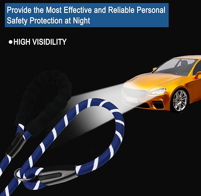 6 FT Heavy Duty Dog Leash, Durable Premium Quality Strong Training Rope Slip Leash with Comfortable Padded Handle and Highly Reflective Threads for Small Medium and Large Dogs, (Deep Blue)