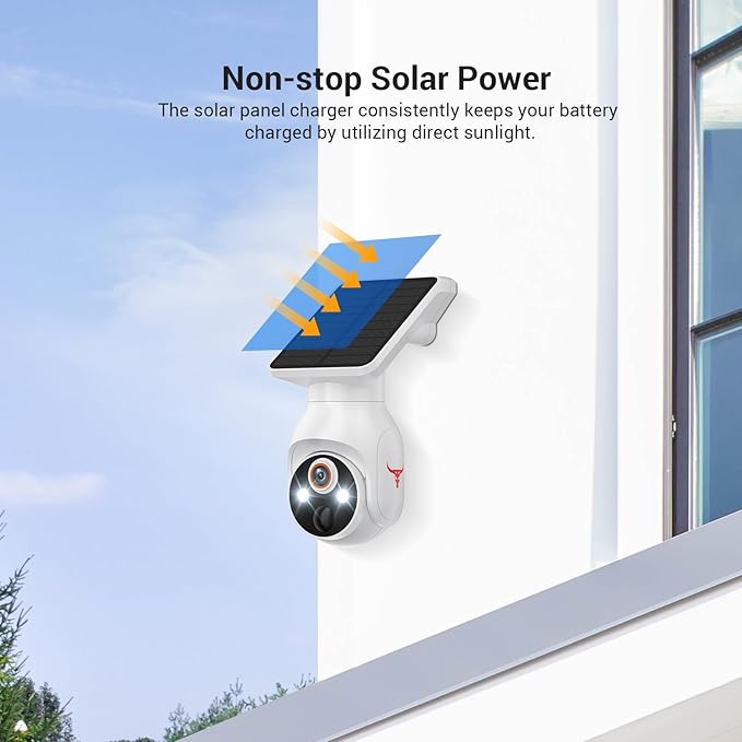 1080p Security Camera with Solar Panel, Smart AI Motion Detection, Night Vision, 2-Way Talk, IP65, Cloud Storage (Sold Separately), Indoor/Outdoor Surveillance Bullet Cam, 2.4GHz WiFi Only