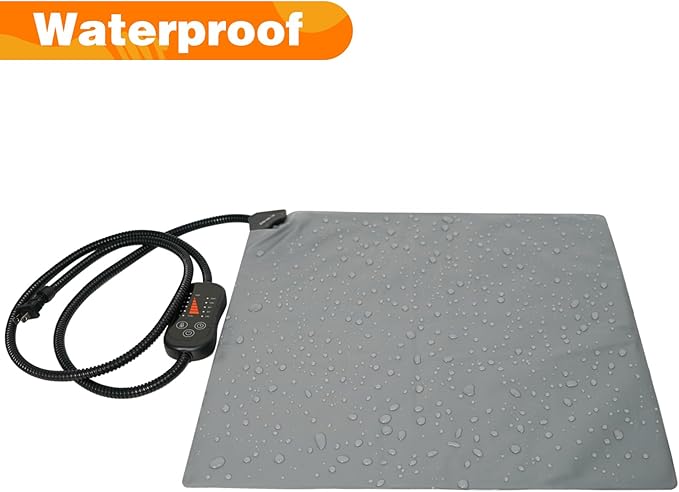 Pet Heating Pad, Adjustable Temperature Heated Cat Bed with Timer, Outdoor Waterproof Heated Dog Bed with Anti-Chew Cord, Overheat Protection Warming Mat for Cats and Puppies (S:17.7"x17.7")
