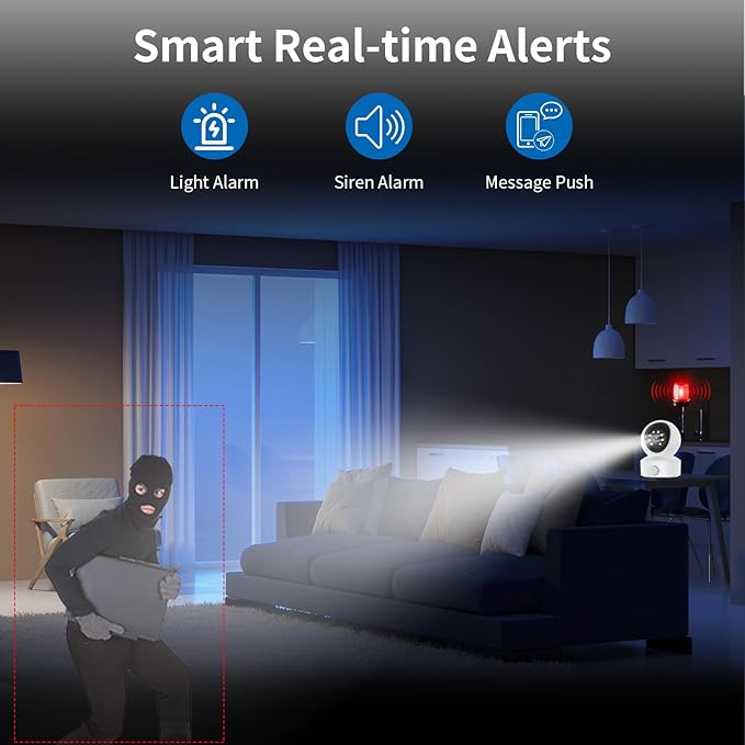 VSTARCAM 2K Indoor Security Camera with Smoke Detection, Pet Camera, 360° View, Motion Detection, IR Night Vision, 2-Way Audio, 2.4G WiFi, Home Indoor Camera with Phone APP, Cloud Storage