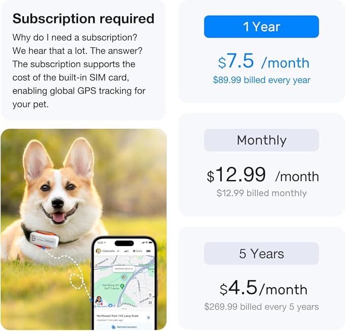 AI GPS Tracker for Dogs (30lbs+), Real Time Location and AI Vet Health Management, Electronic Fence, Waterproof, iOS and Android Universal(White)
