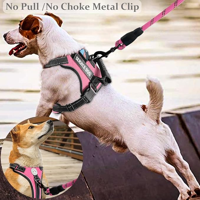 Cymiler Service Dog Vest,No-Pull Dog Harness and Leash Set,Adjustable Oxford Reflective Service Dog Vest Harness with Handle for Outdoor Walking Training,Easy Control for Small Medium Large Dogs
