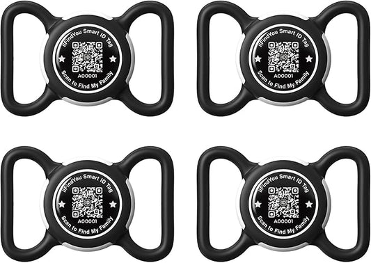 4 Pack Waterproof AirTag Dog Collar Holder for Apple Tracker QR Code Case Black