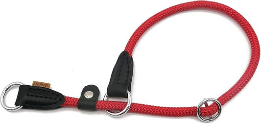 Braided Round Martingale Dog Collar, Training Collar with Slidable Stop Ring and Adjustable Stopper - Ideal for Medium Dogs (M(1/3") - 18" Long, Red)