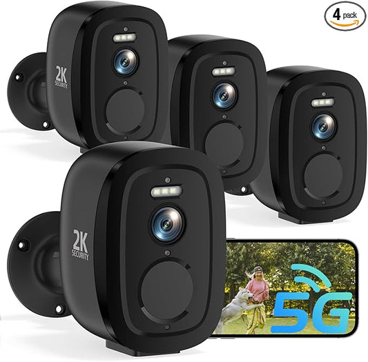 2.4G/5G WiFi Security Cameras Wireless Outdoor, 2K Home Security Camera with AI Motion Detection, Color Night Vision, IP66 Waterproof, 2-Way Audio, Siren, SD/Cloud, Works w/Alexa&Google Assistant 4PC