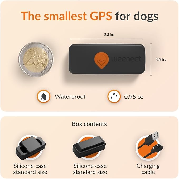 Weenect Dog XS - New GPS Tracker for Dogs | Real-time Mini GPS Tracker for Dogs | Waterproof | Smallest Model on The Market | Subscription Required