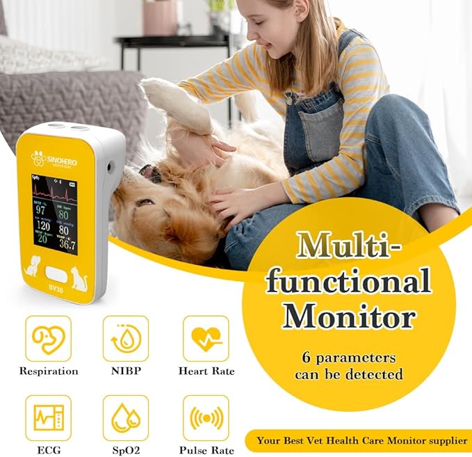 Veterinary Monitor for Dog with Bluetooth,Pulse Oximeter for Pet,6 Parameters Blood Pressure Rechargeable Animal(Include Dogs and Cats) for Family Clinic