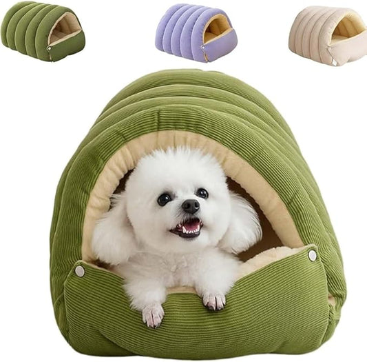 CutyPet Winter Cave, Cozy Covered Dog Bed with Removable Washable Cover, Enclosed Plush Warmth for Small Large Dogs Cats, Calming Security Pet Den for Indoor Outdoor Use(Green,L)