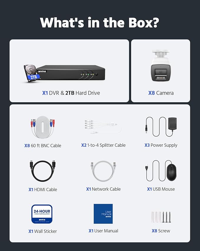 ANNKE 2MP Two-Way Audio Security Camera System, 8CH 3K Lite DVR, 8pcs 1080P CCTV White Wired Cams with Smart Color Night Vision, AI Motion Detection, 2TB HDD for Outdoor Home Surveillance