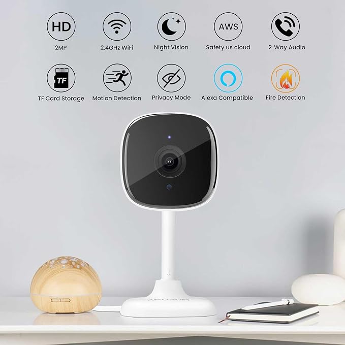 4 Pack Indoor Camera Wireless, Pet/Baby/Elderly Security Cameras, AI Motion Detection, Night Vision, 24/7 Recording, 2-Way Talk, Cloud/SD Storage, Work with Alexa & Google Assistant, 2.4GHz WiFi