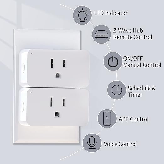 Minoston 800 Zwave Plug Smart Outlet Switch LR, Z-Wave hub Required, Bult in Zwave Repeater, Compatible with SmartThings, Hubitat, Wink, Compatible with Alexa Google Assistant, White, 2 Pack (MP31Z)
