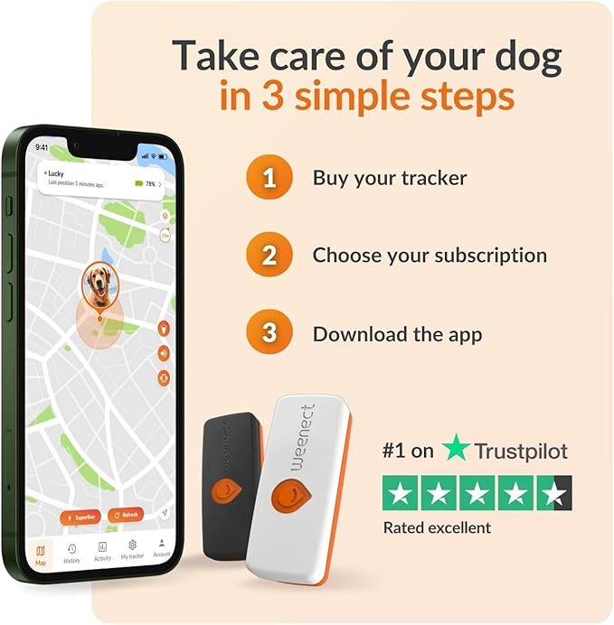 Weenect Dog XS - New GPS Tracker for Dogs | Real-time Mini GPS Tracker for Dogs | Waterproof | Smallest Model on The Market | Subscription Required