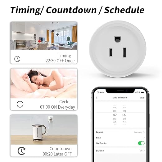 16A Smart Plug Wi-Fi Mini, Compatible with Alexa & Google Home, Timer 2.4G Wi-Fi Only,Remote Control with Timing Function, Timing and scheduling,Works with Your Wi-Fi Router – no hub Required.