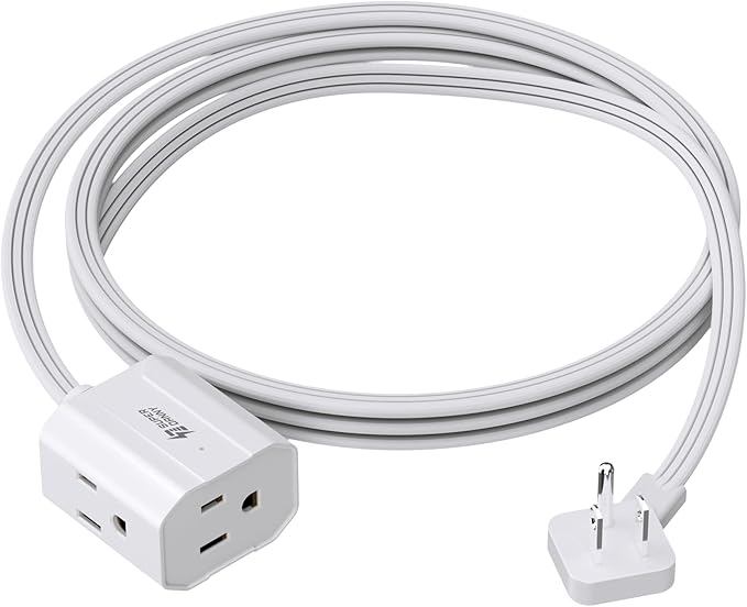 Extension Cord 6ft SUPERDANNY Mini Power Strip Ultra Right Angled Flat Plug for Tight Spaces,Indoor Extension with 3 Outlets,for Office Home Appliances,Non Surge Protector for Travel Cruise,White